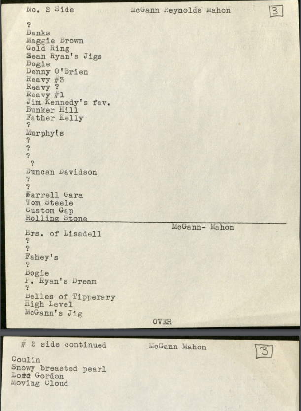 Lamont's tracklist for reel 3, side 2